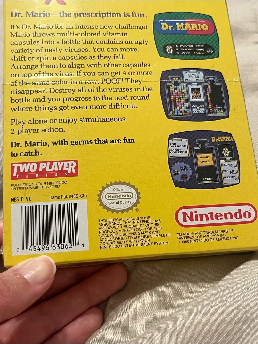 Nintendo Dr. Mario NES Box Art – Blue, Red, Yellow